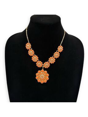 PREMIER DESIGNS | Coral-Orange & Crystal Necklace w Convertible Pendant | NWT